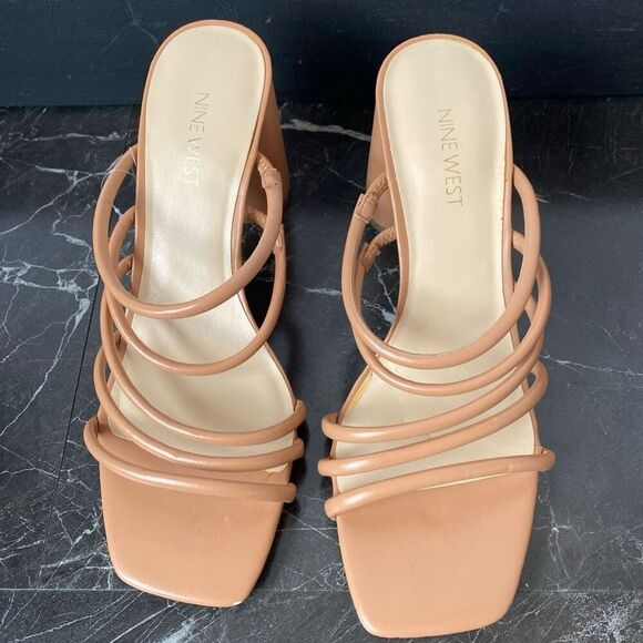 Nine West Glowy3 Womens size 9.5 M Heel Sandals Multi Strap Square Toe Shoes New - Picture 5 of 9